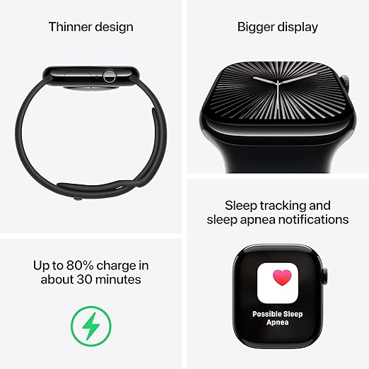 Watch Series 10 [46mm GPS] - Jet Black Aluminium with Ink Sport Loop | Advanced Fitness Tracker, ECG, Always-On Retina Display | Carbon Neutral, Sleek Design | 1-Year Warranty | Airpods Pro (Free Gift)