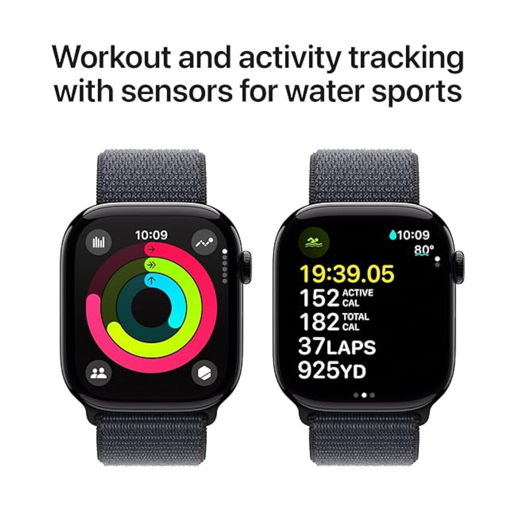 Watch Series 10 [46mm GPS] - Jet Black Aluminium with Ink Sport Loop | Advanced Fitness Tracker, ECG, Always-On Retina Display | Carbon Neutral, Sleek Design | 1-Year Warranty | Airpods Pro (Free Gift)